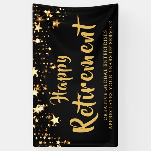 会社退職パーティーブラック&金ゴールドスター 横断幕 (縦)