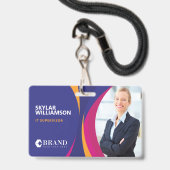 会社IDとロゴの紫色のフカラフルローデザイン バッジ (正面（ネックストラップ付）)