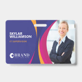 会社IDとロゴの紫色のフカラフルローデザイン バッジ (正面)