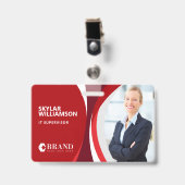 会社IDとロゴの赤いフカラフルローデザイン バッジ (正面 （クリップ付）)