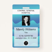 会社ID従業員の写真ロゴの青い波名 バッジ (正面)