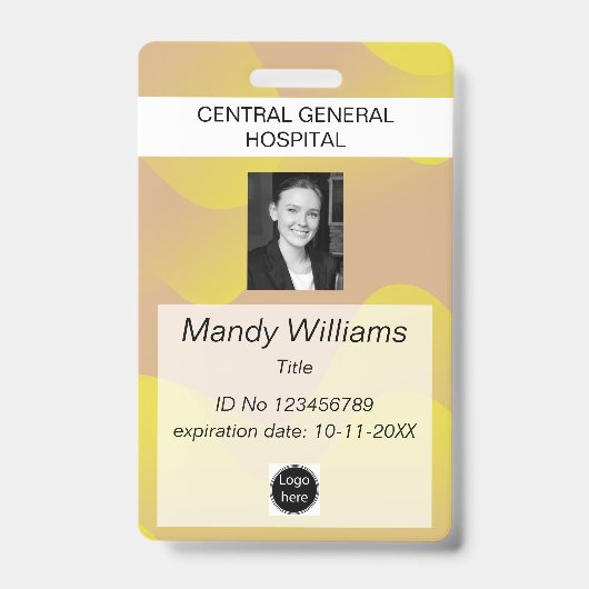 会社ID従業員の写真ロゴの黄色い波名 バッジ (正面)