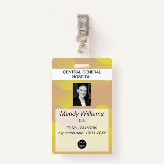 会社ID従業員の写真ロゴの黄色い波名 バッジ (正面クリップ)