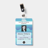 会社ID 従業員写真ロゴ 青い波 名前 バッジ (正面 （クリップ付）)
