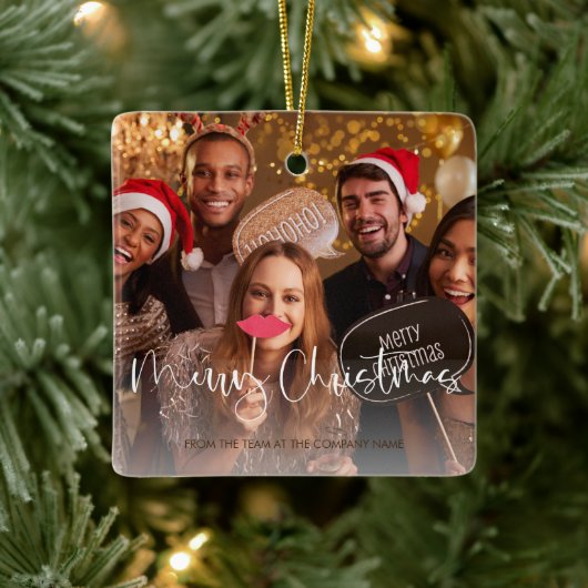 会社QRコード写真メリークリスマスギベウェイ セラミックオーナメント (ツリー)