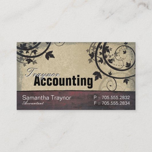 会計の名刺-ヴィンテージの納屋板 名刺 (正面)