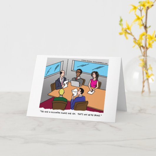 会計の漫画の挨拶状 カード (黄色い花)