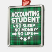 会計カレッジ学生グリーンプレイドクリスマス メタルオーナメント (左)