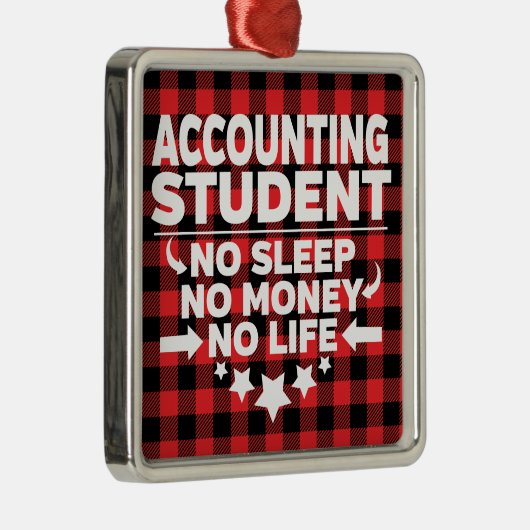 会計カレッジ学生赤い格子縞のクリスマス メタルオーナメント (右)