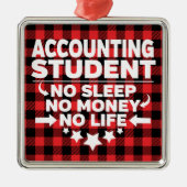会計カレッジ学生赤い格子縞のクリスマス メタルオーナメント (正面)