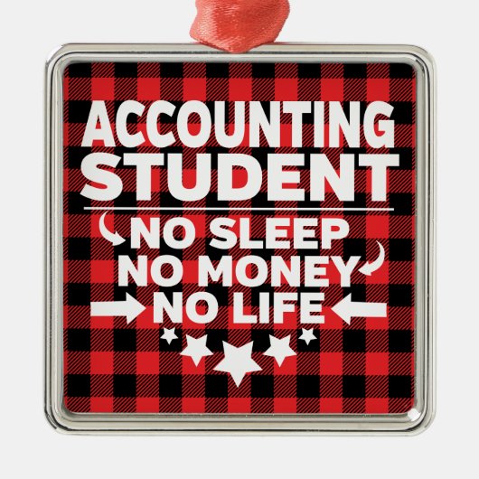 会計カレッジ学生赤い格子縞のクリスマス メタルオーナメント (正面)