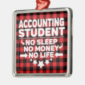 会計カレッジ学生赤い格子縞のクリスマス メタルオーナメント (左)