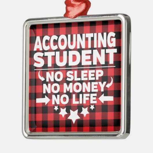 会計カレッジ学生赤い格子縞のクリスマス メタルオーナメント (左)