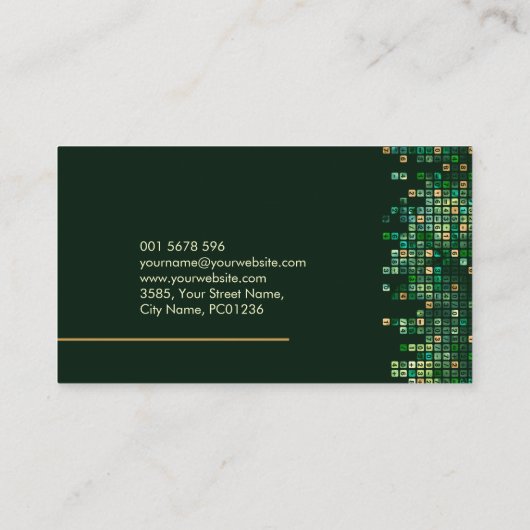 会計サービス – 抽象芸術の緑の金ゴールド番号 名刺 (裏面)