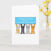 会計士おめでとう漫画の猫 カード (黄色い花)