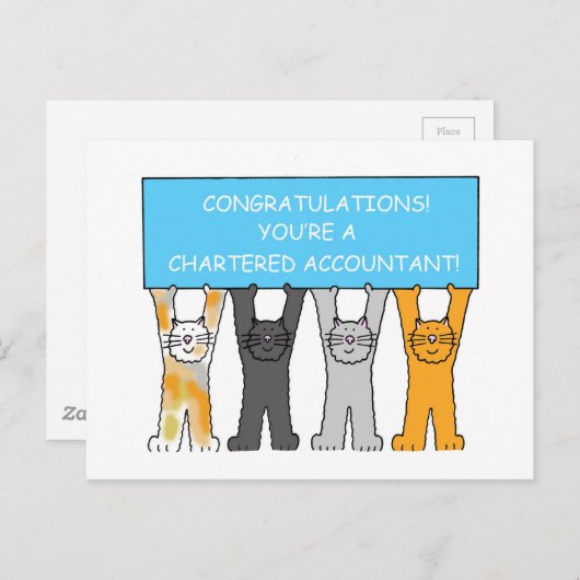 会計士おめでとう漫画の猫 ポストカード (正面/裏面)