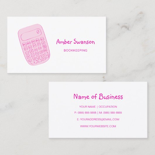 会計士と簿記係のかわいいピンクの計算機 名刺 (正面/裏面)