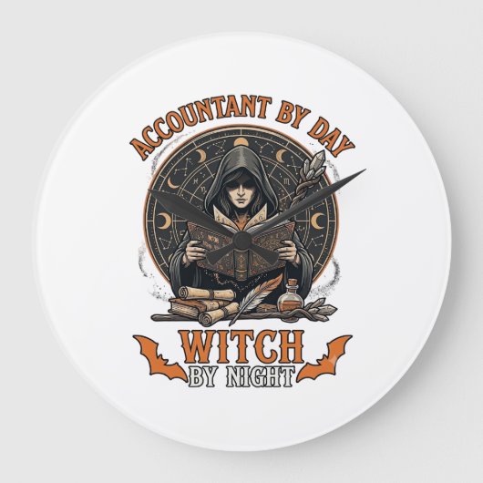 会計士の日 魔女の夜 ハロウィン マジックブック_1 ラージ壁時計 (正面)