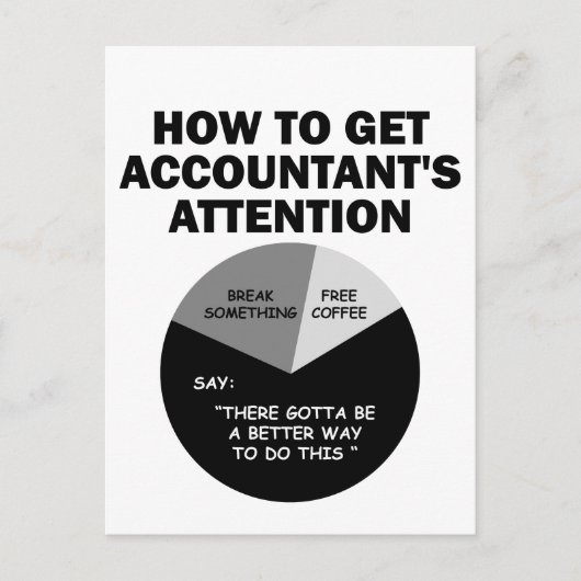 会計士の注意を引く方法何かを壊す ポストカード (正面)