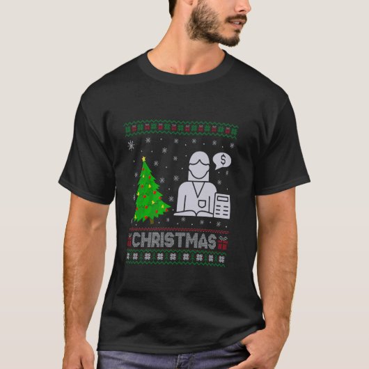 会計士クリスマスツリー照明醜いクリスマス汗 Tシャツ (正面)