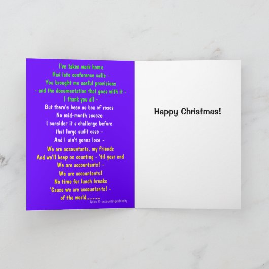会計士クリスマス会計ソングパロディ語 シーズンカード (内部)