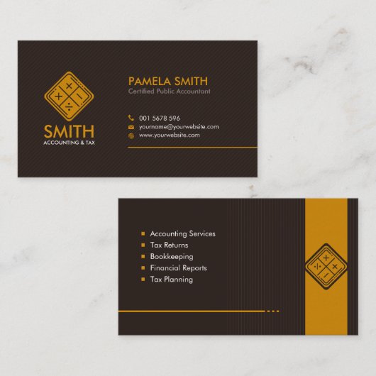 会計士サービス – 茶色と収穫黄色 名刺 (正面/裏面)