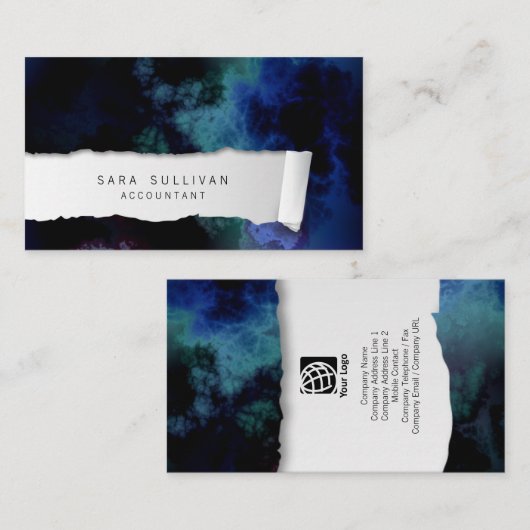 会計士リッピング紙ブルー抽象芸術ファイナンス 名刺 (正面/裏面)