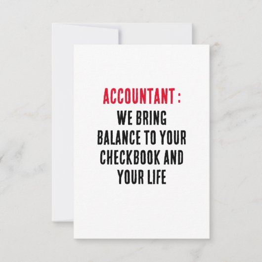 会計士私たちはあなたの小切手帳にバランスを取り サンキューカード (正面)