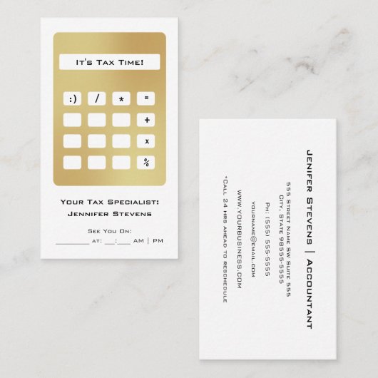 会計士税金アポイントメント金ゴールド計算機 名刺 (正面/裏面)