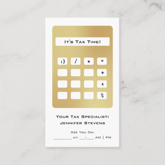 会計士税金アポイントメント金ゴールド計算機 名刺 (正面)
