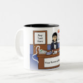 会計士、ブックキーパー – 女性の漫画 ツートーンマグカップ (正面左)