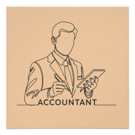 会計士、単線アート、文字とカラー ポスター