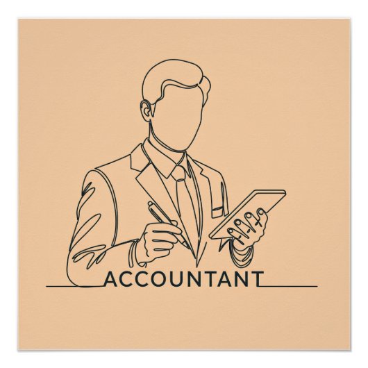 会計士、単線アート、文字とカラー ポスター (正面)