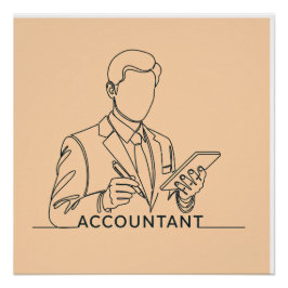 会計士、単線アート、文字とカラー ポスター