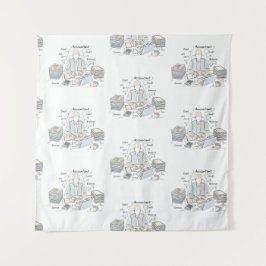 会計士、単線アート、文字と小さな色 タペストリー