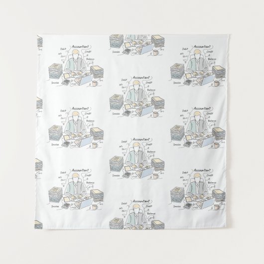 会計士、単線アート、文字と小さな色 タペストリー (正面)