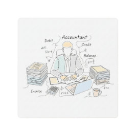 会計士、単線アート、文字と小さな色 メタルプリント