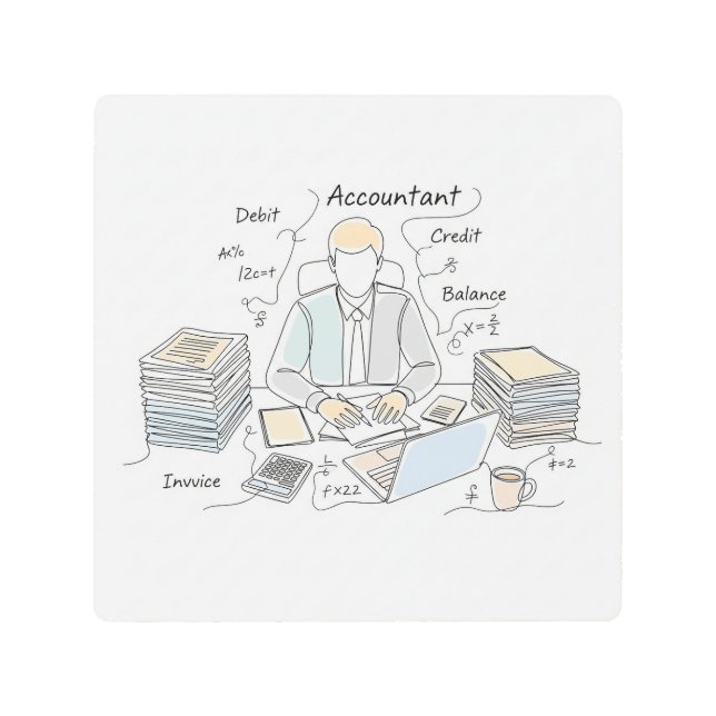 会計士、単線アート、文字と小さな色 メタルプリント (正面)