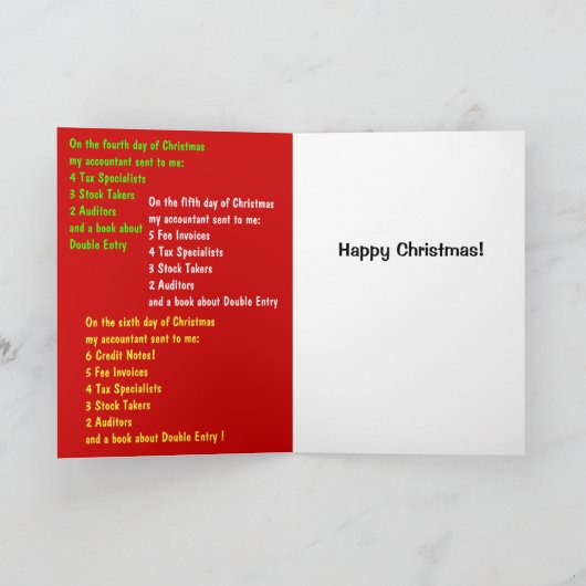 会計日のクリスマス会計士のジョークの歌 シーズンカード (内部)