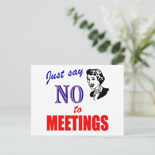 会議オフィスのユーモアの女性にノーと言う ポストカード (スタンド正面)