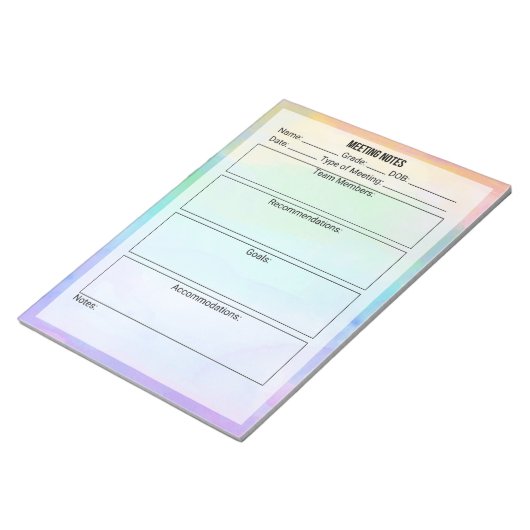 会議ノートメモ帳 – 水色 ノートパッド (アングル)