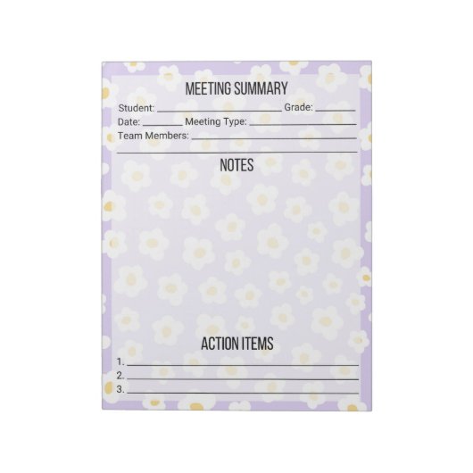 会議メモ/概要メモ帳 – デイジー ノートパッド (回転)