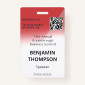 会議企業のイベント赤はっきりしたQR バッジ (正面)