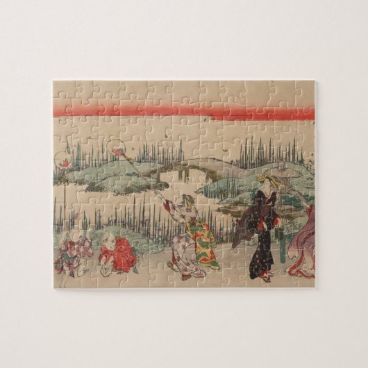 伝染性のホタル(色の木版画) ジグソーパズル (横)