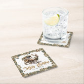 伝統のクラシック緑の金ゴールドクリスマストナカイ スクエアペーパーコースター (インサイチュ)