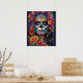 伝統を受け入れる:砂糖スカルメイクアップ ポスター (キッチン)