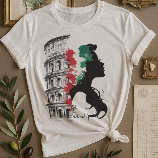 伝統イタリアン女性とコロッセウムティー Tシャツ