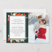 伝統エレガント赤フローラブーケ写真結婚の 招待状 (正面)