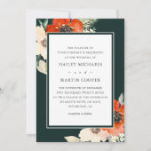 伝統エレガント赤フローラブーケ結婚ス 招待状 (正面)