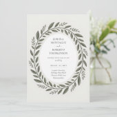 伝統オリーブリーフ地中海のリース結婚ズ 招待状 (スタンド正面)